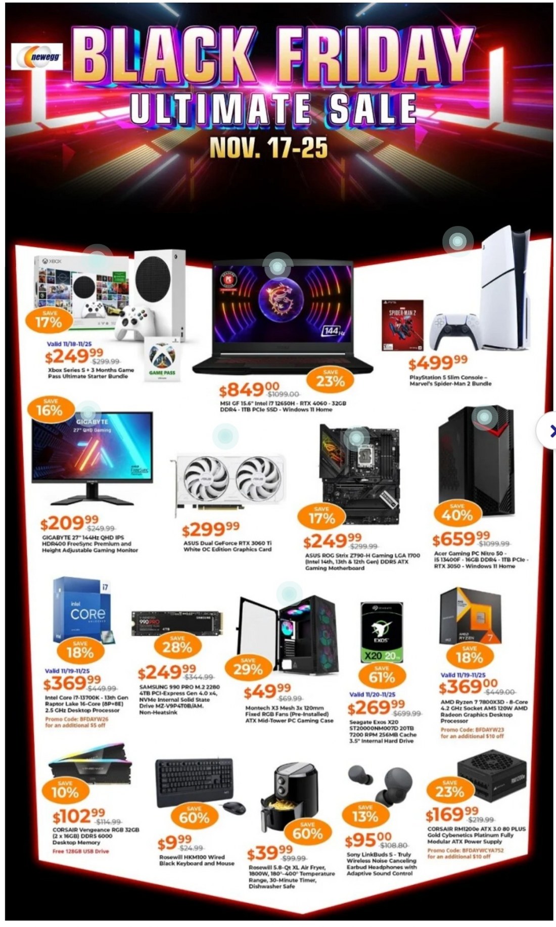 Newegg Black Friday July 2024 Weekly Sales, Deals, Discounts and Digital Coupons.