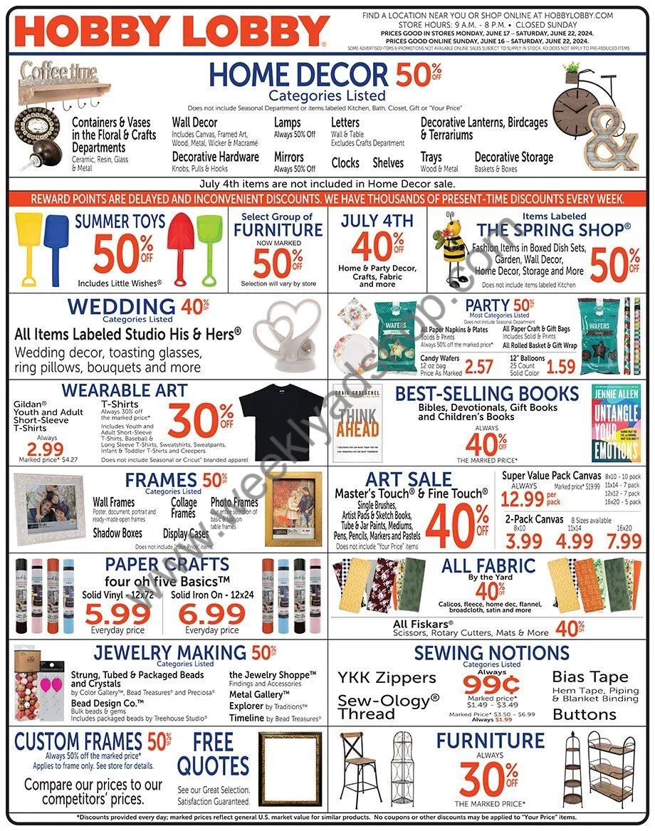 Hobby Lobby July 2024 Weekly Sales, Deals, Discounts and Digital Coupons.
